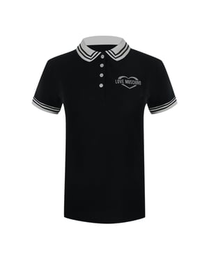 Schwarzes Poloshirt Mit Moschino-logo In Silber
