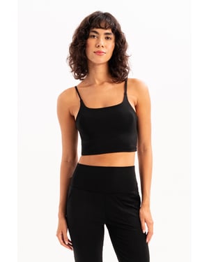 JUSTEVER Sport-BH für Damen mit dünnen Trägern, leichter Stütze, herausnehmbaren Polstern, schwarz - Spica