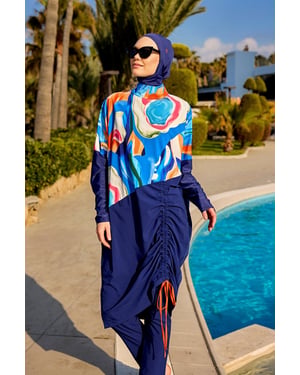 Bescheidener Burkini mit vollständiger Abdeckung – islamisches Badebekleidungsset für Frauen, bunt
