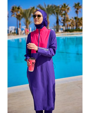 Lila Burkini-Set mit vollständiger Abdeckung und schlichter Bademode