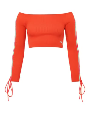 Puma x Rihanna Fenty Laced Sleeve Damen Roter Cropped Sweater