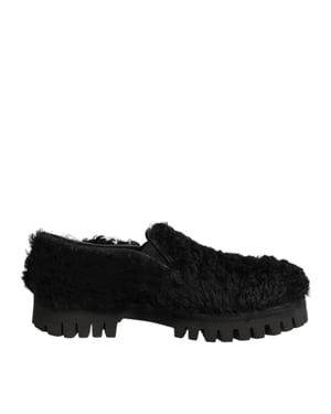 Dolce & Gabbana Kleid Schwarze Fell Leder Hausschuhe Herren Schuhe