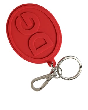Dolce & Gabbana Roter Gummi DG Logo Silber Messing Metall Schlüsselring Schlüsselanhänger