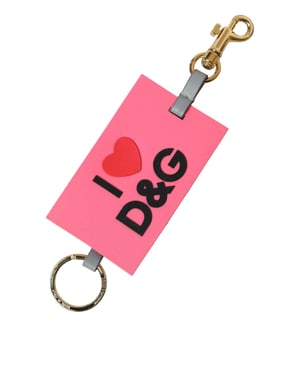 Dolce & Gabbana Pinkes Silikon DG Logo Schlüsselanhänger aus Goldmessing