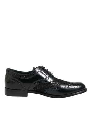 Dolce & Gabbana Schwarze Leder Blumen-Spitzenformelle Schuhe