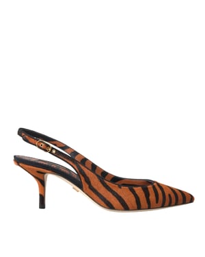 Dolce & Gabbana Schwarze Orange Zebra Leder Slingbacks Schuhe