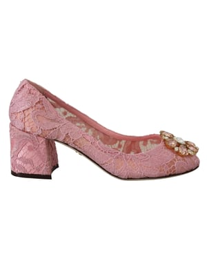 Dolce & Gabbana Pink Taormina Spitzen-Kristall-High Heels Pastell-Schuhe