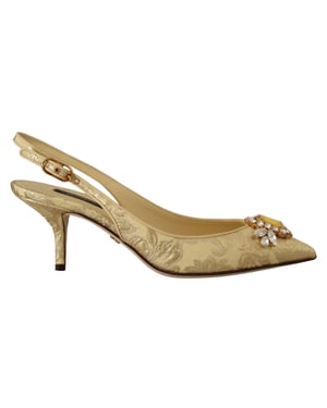 Dolce & Gabbana Gold Crystal Slingbacks Pumps Absatzschuhe