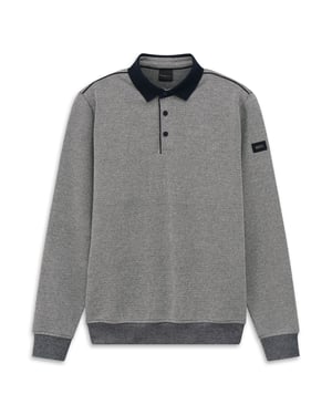 Bugatti Herren Sweatpoloshirt mit Druckknöpfen - Marineblau