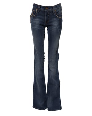John Galliano Blaue Baumwolle Mid-Waist Weite Bein Denim-Jeans