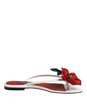 Dolce & Gabbana Rote Weiße KEIRA Blumen Leder Sandalen Schuhe