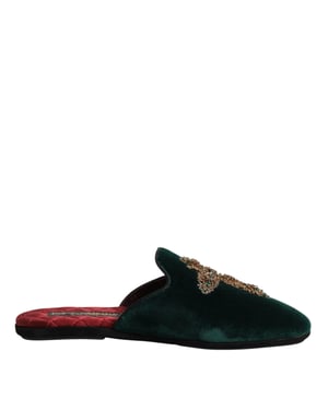 Dolce & Gabbana grüne Samt-Quasten verzierte Pantoletten