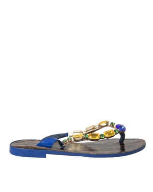 Dolce & Gabbana Blaue Kristall Kalbsleder Strand Schuhe