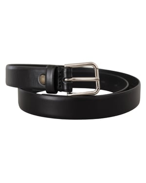 Dolce & Gabbana Schwarzer Kalbleder Gürtel mit silberner Logo-Schnalle