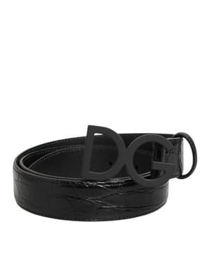Dolce & Gabbana Schwarzer Exotischer Leder Gürtel mit Metalllogo-Schnalle