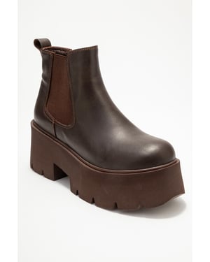 Clen Leder-Plateaustiefelette Chelsea