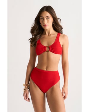 Bikini-Oberteil mit rotem, strukturiertem Ring-Detail