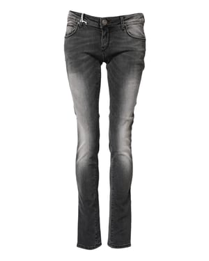 Acht Dunkelgraue Baumwolle Slim Fit Denim Niedrigbund Jeans