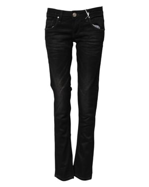 Acht Schwarze Baumwolle Slim Fit Denim Niedrige Taille Jeans