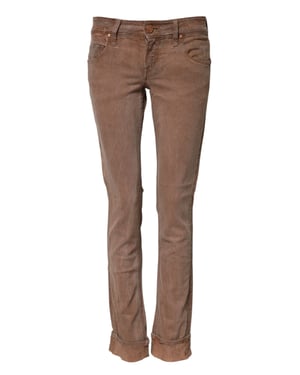 Acht Braune Baumwoll Slim Fit Denim Niedrigbundjeans