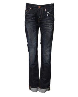 Acht Blue Washed Baumwoll-Mid-Waist-Weiter Denim-Jeans