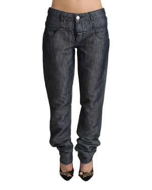 Acht Dunkelgraue Ramie Mittlere Weite Gerade Denim Jeans