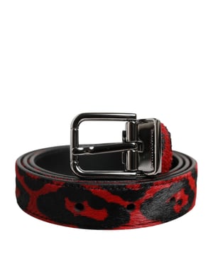 Dolce & Gabbana Schwarz-Rot Leopard Silberne Metall-Schnalle Gürtel