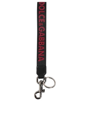 Dolce & Gabbana Schwarzer Roter DG Logo Polyester Silber Männer Schlüsselanhänger Schlüsselring