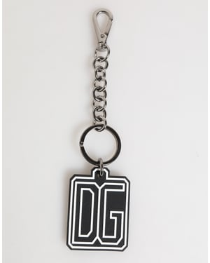 Dolce & Gabbana Schwarz Weiß DG Gummi Logo Silber Herren Schlüsselanhänger Schlüsselring