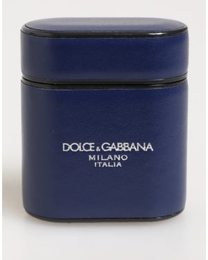 Dolce & Gabbana Blauer Leder-Logo-Druck Flip-Halter Herren Airpods-Hülle