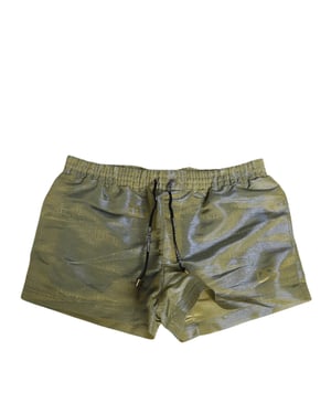 Dolce & Gabbana Grüne Polyester Metallisches Logo-Print Herren Badebekleidung