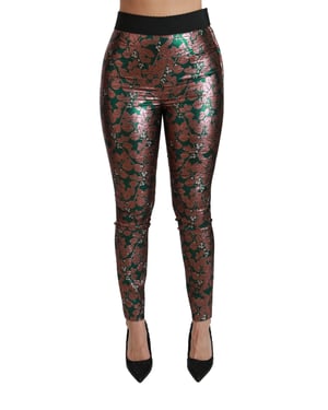 Dolce & Gabbana Grüne Bronze Blatt Strumpfhose Schmale Hose