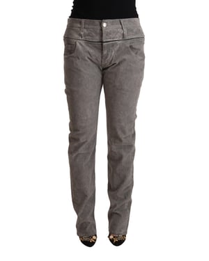 Acht Graue Baumwoll-Hose mit geradem Schnitt und hoher Taille