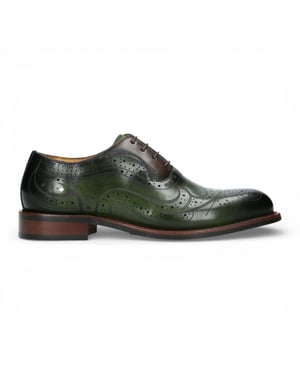 Lorenzo Conti Herren Khaki-grüne Leder-Brogue Oxford-Dressschuhe – Ayan-01