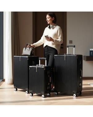 Schwarzer Hardshell-Doppel-4-Rad-ABS-Gepäckwagen Hartschalen-Koffer-Set