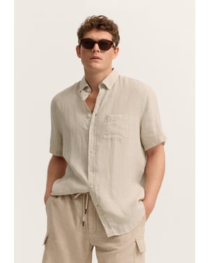Bugatti Herren Kurzarm-Hemd Modern Fit aus Leinen mit Button-Down-Kragen