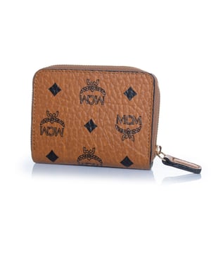 MCM, braune Reißverschluss-Geldbörse im Monogramm