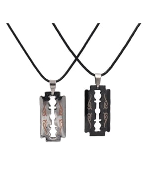 Steuer Modeschmuck Partner-Kette Set Freundschaft Kette Partner Rasierklinge schwarz silberfarben