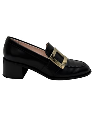 Roger Vivier Viv' Rangers Slipper mit Schnallenabsatz aus schwarzem Leder