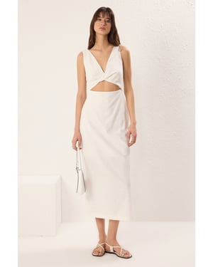 ecrufarbenes, gerades, ärmelloses Midikleid für Damen, lässig/alltagstauglich