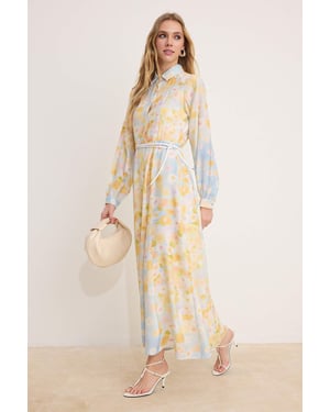 Turkishsouq Geblümtes Maxikleid, lang, A-Linie, Hijab-Schnitt - Blau