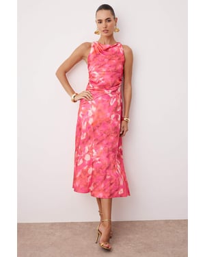 Rosa Abstrakt Midi-Kleid für Damen, ärmellos, elegant/für den Abend