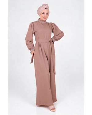 Perlen Detailed Jumpsuit-Kleid Nerz