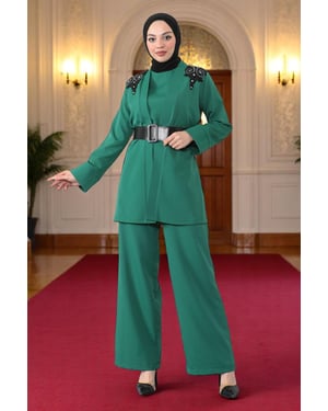 Spitzen Detailed Jumpsuit Anzug Smaragdgrün