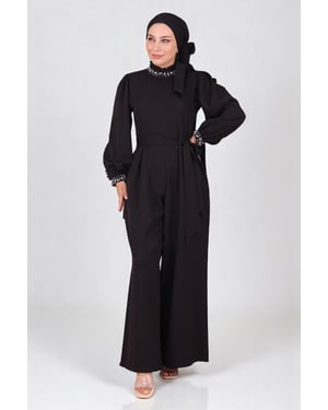 Perlen Detailed Jumpsuit-Kleid Schwarz