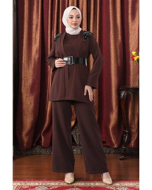 Spitzen Detailed Jumpsuit Anzug Braun