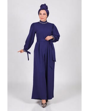 Perlen Detailed Jumpsuit-Kleid Indigo