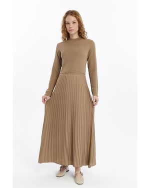 Damen Falten Rock, Cord, Thin Seasonal Cold Yarn Strickwaren Kleid, Nerz