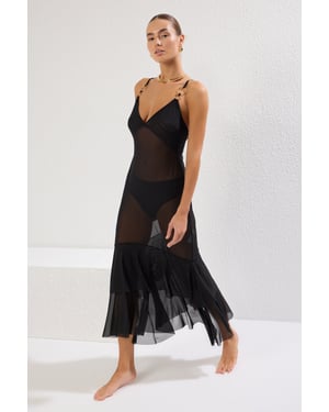 Schlichtes, figurbetontes Midi-Strandkleid mit Spaghettiträgern für Damen