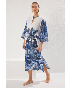 Sehr farbenfrohes, bedrucktes, mittellanges, locker sitzendes Strandkleid für Damen im Oversize-Stil